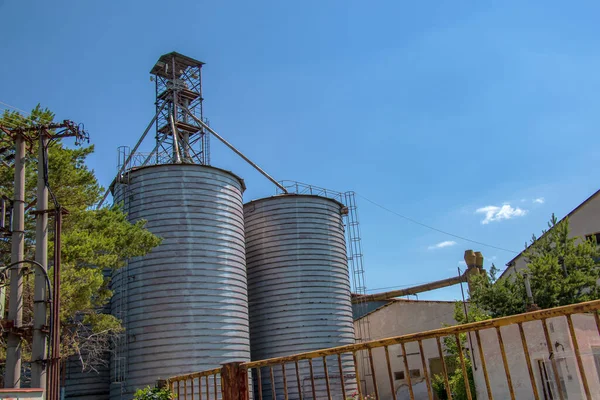 Agricultural Industrial Background Large Metal Granaries Slovakia — Stock Photo, Image