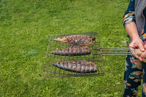 Process Cooking Mackerel Fish Marinade Grill Fried Fish Ready — Stock Photo, Image