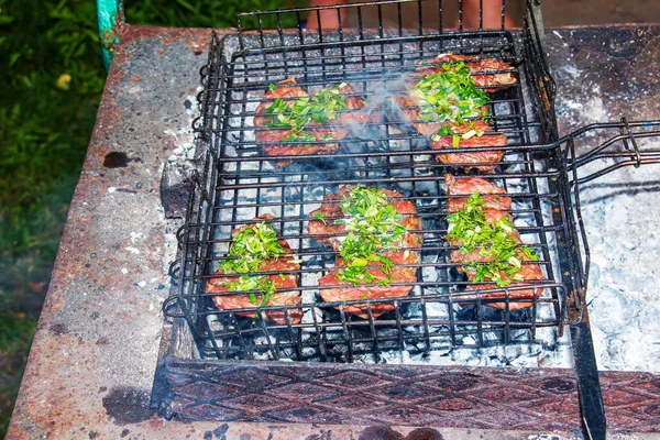 Beef Steaks Spices Grill Grill Fried Hot Coals — Stockfoto