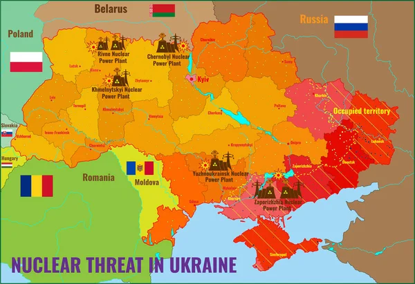 Map Npp Ukraine Zaporozhye Npp Presents Risk Radioactive Contamination Combat — Foto Stock