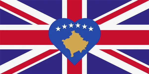 Flag Kosovo Form Heart Flag Great Britain Allied Support Kosovo — 스톡 사진