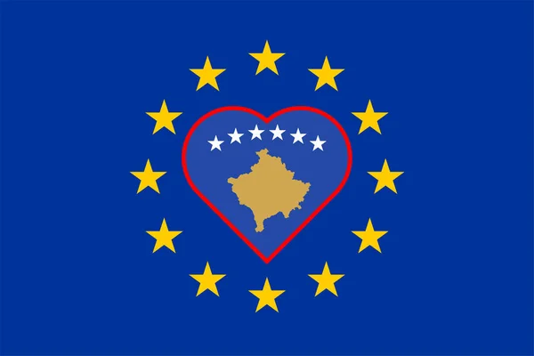 Флаг Косово Виде Сердца Флаге Европейского Союза Союзная Поддержка Косово — стоковое фото