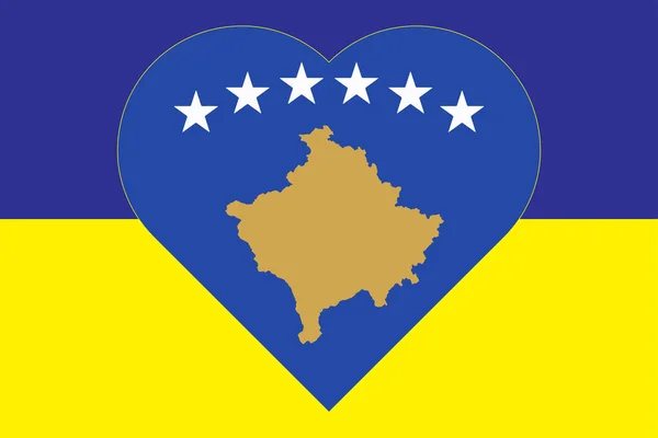 Flag Kosovo Form Heart Flag Ukraine Allied Support Kosovo Flat — 스톡 사진