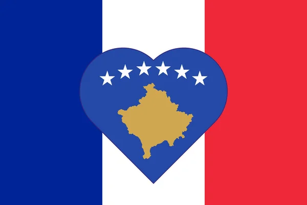 Σημαία Του Κοσσυφοπεδίου Μορφή Καρδιάς Στη Σημαία Της Γαλλίας Συμμαχική — Φωτογραφία Αρχείου