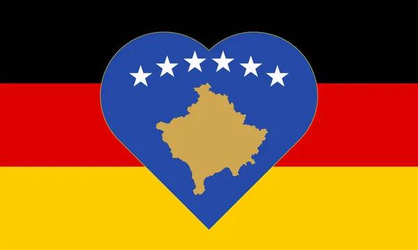 Прапор Косова Вигляді Серця Прапорі Німеччини Підтримка Союзниками Косово Плоский — стокове фото