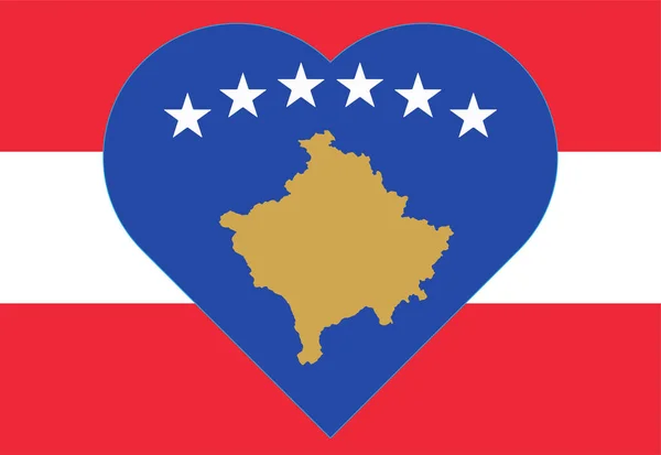 Прапор Косова Вигляді Серця Прапорі Австрії Підтримка Союзниками Косово Плоский — стокове фото