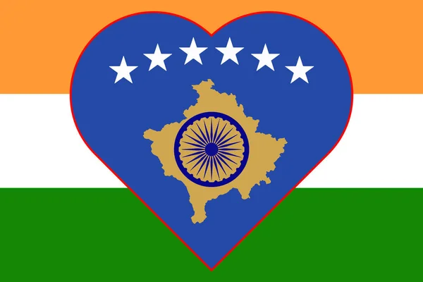 Flag Kosovo Form Heart Flag India Allied Support Kosovo Flat — Stock fotografie