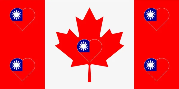 Σημαία Της Ταϊβάν Μορφή Καρδιάς Στη Σημαία Του Καναδά Συμμαχική — Φωτογραφία Αρχείου