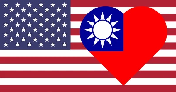 Flag Taiwan Form Heart Flag United States Allied Support Taiwan — Stok fotoğraf