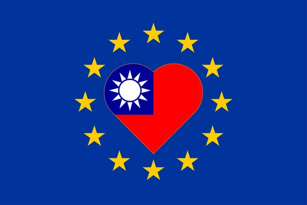 Flag Taiwan Form Heart Flag European Union Allied Support Taiwan — Stok fotoğraf