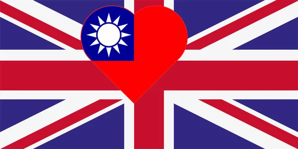 Flag Taiwan Form Heart Flag Great Britain Allied Support Taiwan — Stock Photo, Image