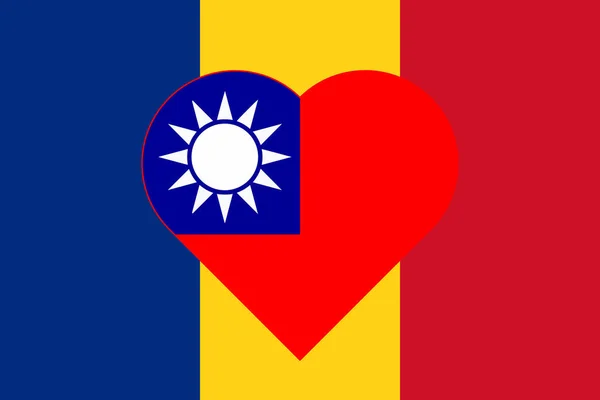Flag Taiwan Form Heart Flag Romania Allied Support Taiwan Flat — Stockfoto