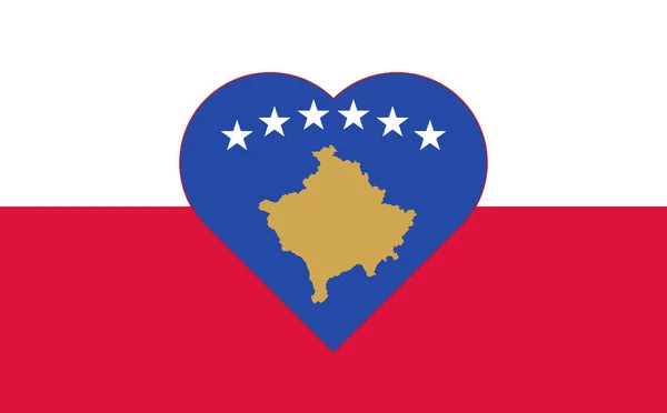 Flag Kosovo Form Heart Flag Poland Allied Support Kosovo Flat — Zdjęcie stockowe