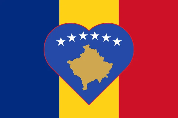 Σημαία Του Κοσσυφοπεδίου Μορφή Καρδιάς Στη Σημαία Της Ρουμανίας Συμμαχική — Φωτογραφία Αρχείου