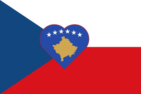 Flag Kosovo Form Heart Flag Czech Republic Allied Support Kosovo — Stok fotoğraf