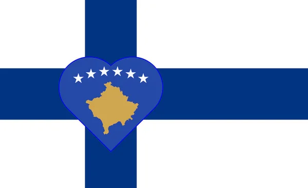 Flag Kosovo Form Heart Flag Finland Allied Support Kosovo Flat — Foto de Stock