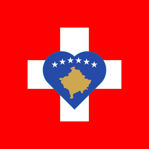 Σημαία Του Κοσσυφοπεδίου Μορφή Καρδιάς Στη Σημαία Της Ελβετίας Συμμαχική — Φωτογραφία Αρχείου
