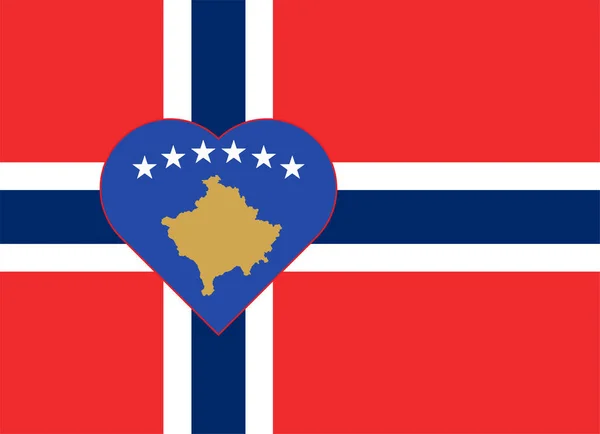 Flag Kosovo Form Heart Flag Norway Allied Support Kosovo Flat — Foto de Stock