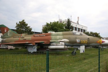 Aeroclub, Nitra, Slovakia - 06.16.2022: Sukoj Su-22 M4 on the territory of the Aeroclub in Nitra.