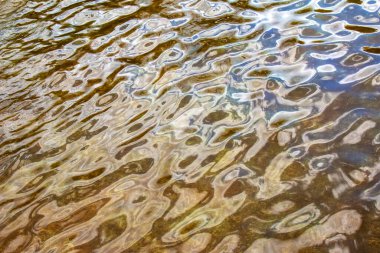 Water ripple texture background. Wavy water surface during sunset, golden light reflecting in the water.