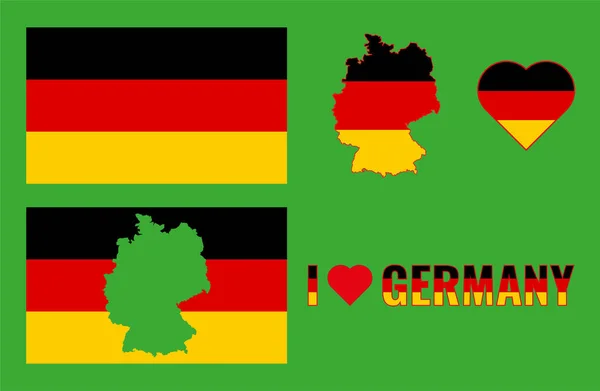 ドイツの旗 国のアウトラインマップと心を持つイラストのセット 旅行のコンセプト — ストック写真