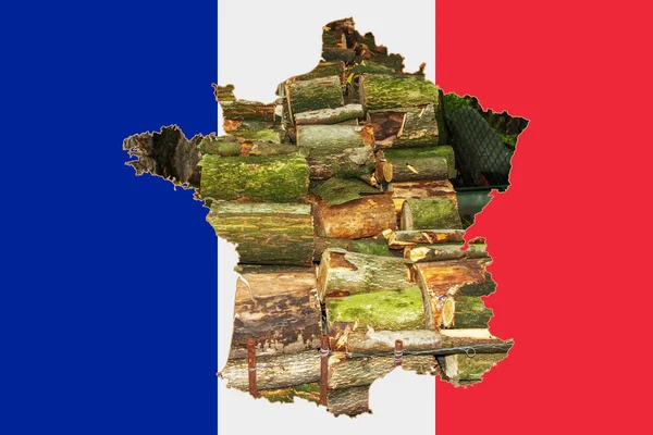 Konturkarta Över Frankrike Med Bilden Den Nationella Flaggan Bakgrund Ved — Stockfoto