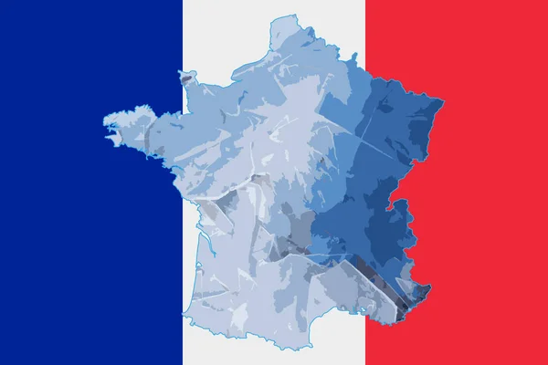Mappa Del Contorno Della Francia Con Immagine Della Bandiera Nazionale — Foto Stock