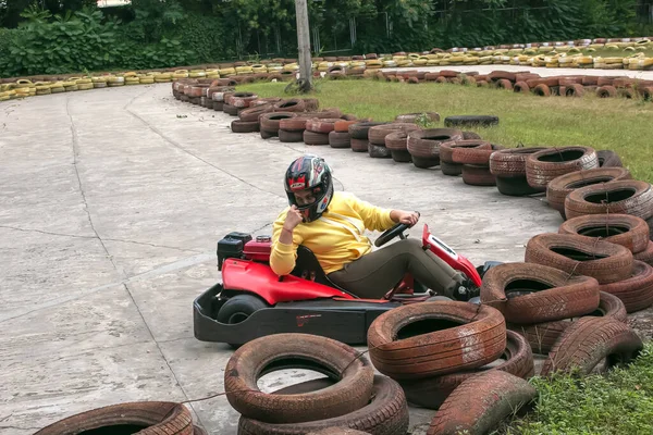 Dnipro Ucrânia 2021 Karting Vai Kart Pista Jovens Pilotos Positivos — Fotografia de Stock