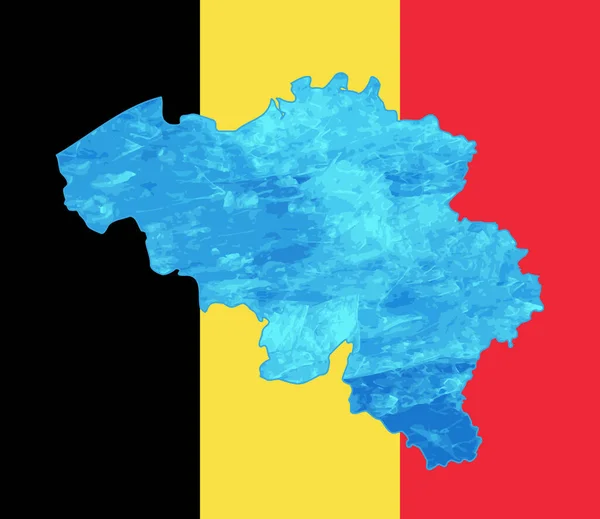 Outline map of Belgium with the image of the national flag. Ice inside the map. illustration. Energy crisis.