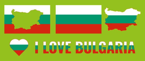 Conjunto Ilustraciones Con Bandera Bulgaria Esquema País Mapa Corazón Concepto —  Fotos de Stock