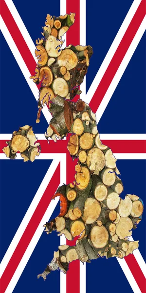 Esquema Del Mapa Gran Bretaña Con Imagen Bandera Nacional Leña —  Fotos de Stock