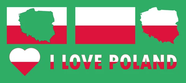 一套图解与波兰国旗 国家轮廓图和心脏 旅行概念 — 图库照片