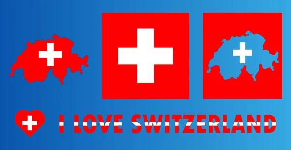 スイスの旗 国のアウトラインマップと心でイラストのセット 旅行のコンセプト — ストック写真