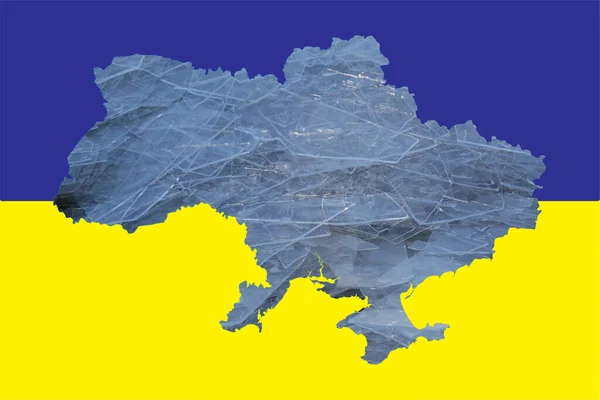 Контурная Карта Украины Изображением Государственного Флага Лёд Внутри Карты Коллаж — стоковое фото