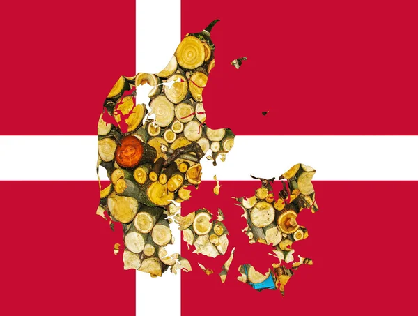 Outline Map Denmark Image National Flag Firewood Map Collage Illustration — Stock Photo, Image