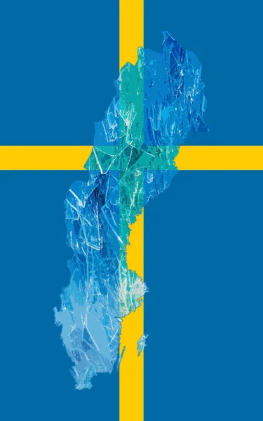 Delinear Mapa Suécia Com Imagem Bandeira Nacional Gelo Dentro Mapa — Fotografia de Stock