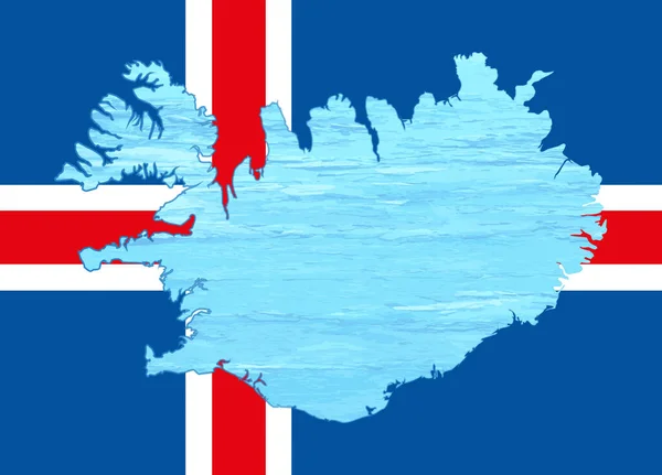 Esquema Del Mapa Islandia Con Imagen Bandera Nacional Hielo Dentro — Foto de Stock