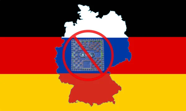 国旗をイメージしたドイツの概要地図 マップ内のロシアの旗のガスパイプラインシステムのマンホールカバー コラージュ エネルギー危機 — ストック写真