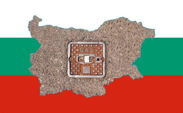 Esquema Del Mapa Bulgaria Con Imagen Bandera Nacional Tapa Alcantarilla —  Fotos de Stock