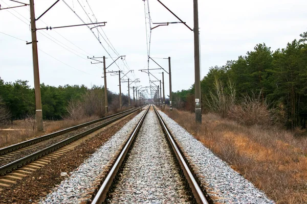 Spoorlijnen Het Platteland Zonnige Dag Treinreis — Stockfoto