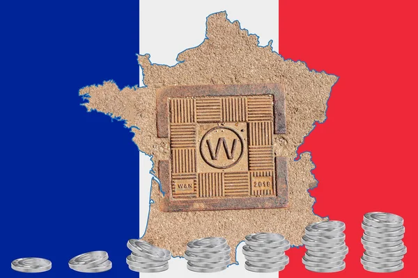 Carte Schématique France Avec Image Drapeau National Hatch Pour Système — Photo