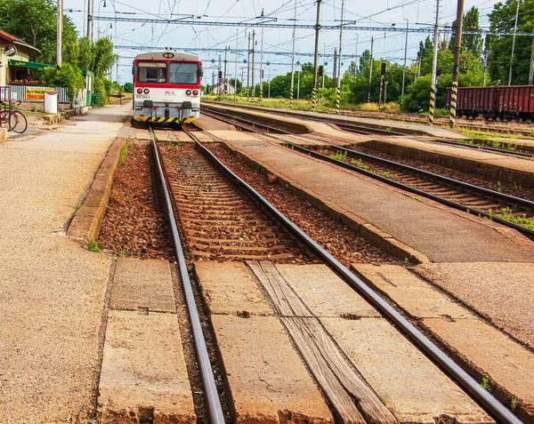 Spoorlijnen Het Platteland Zonnige Dag Treinreis — Stockfoto