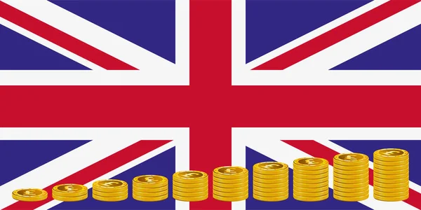 Stapel Goldener Pfund Münzen Auf Dem Hintergrund Der Britischen Flagge — Stockfoto