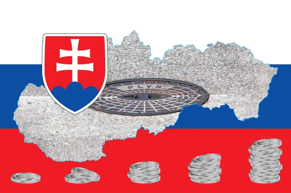 Szlovákia Körvonalazott Térképe Nemzeti Zászló Képével Gázvezeték Rendszer Aknafedele Térképen — Stock Fotó