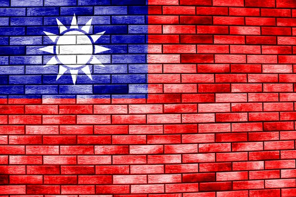 Tuğla Duvar Dokusunda Tayvan Bayrağı Veya Tayvan Bayrağı — Stok fotoğraf