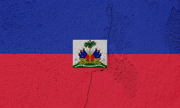 Vlajka Haitské Republiky Textuře Betonové Popraskané Stěny — Stock fotografie