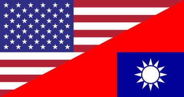 Tayvan ve ABD bayrağı. İki ülke arasındaki işbirliği kavramı.