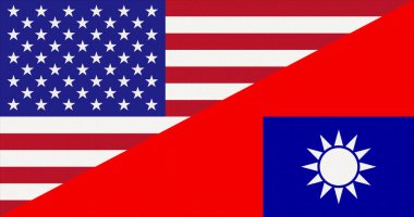 Tayvan ve ABD bayrağı kumaş dokusunda. İki ülke arasındaki işbirliği kavramı.
