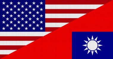 Tayvan ve ABD bayrağı kumaş dokusunda. İki ülke arasındaki işbirliği kavramı.