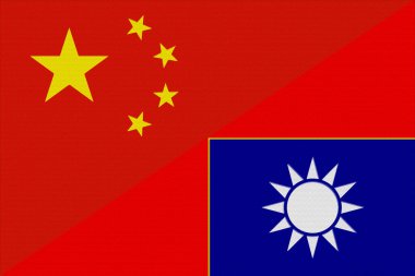 Tayvan ve Çin bayrağı kumaş dokusunda. Çin Halk Cumhuriyeti 'nin birliği kavramı..